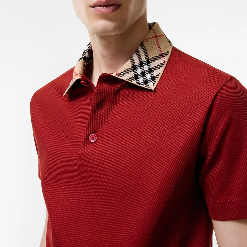 Check Collar Cotton Polo Shirt in Vineyard red - Men | Burberry® Official