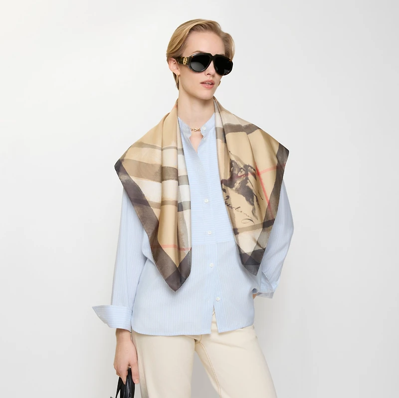 Watercolour Check Silk Scarf in Sand beige | Burberry® Official