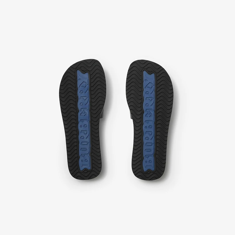 Leather Knight Stamp Slides in Black - Men | Burberry® Official