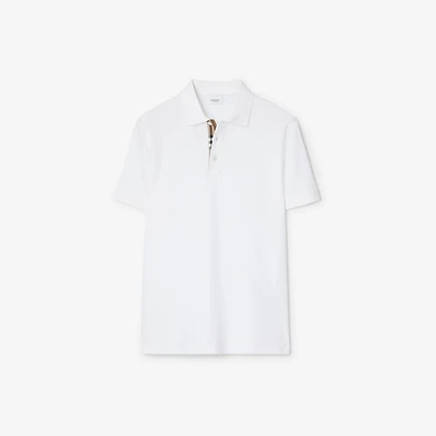 Check Trim Cotton Polo Shirt in White