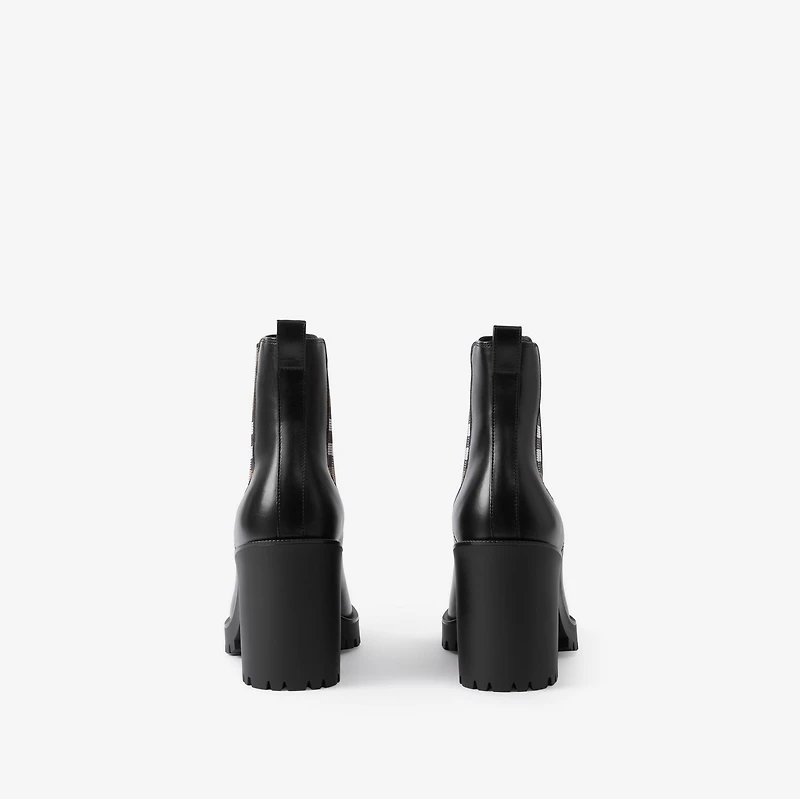 Check Panel Leather Ankle Boots in Black - Women | Burberry® Official