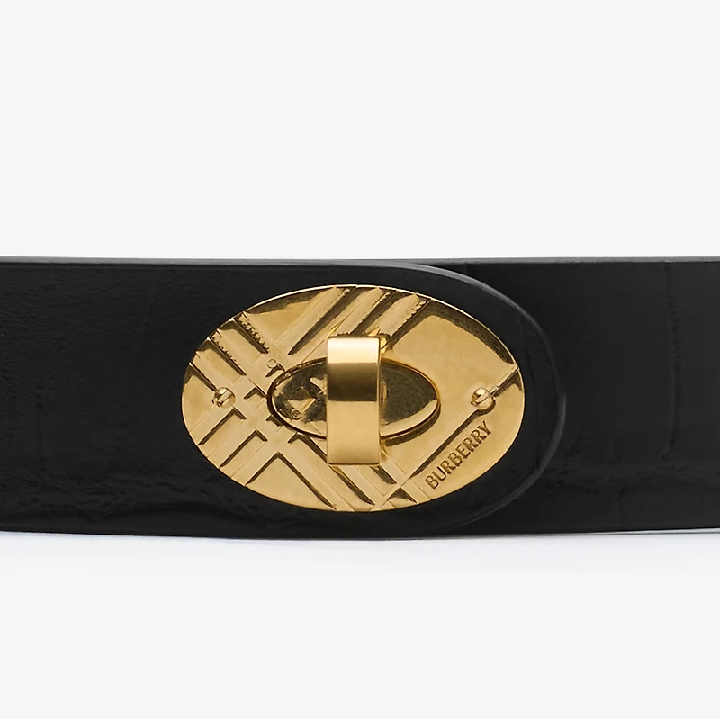 Crocodile-effect Leather Cotswolds Belt in Black/gold - Women | Burberry® Official