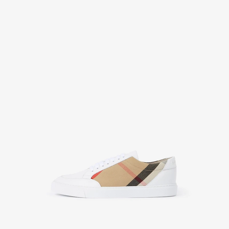 Check and Leather Sneakers in Optic white - Women | Burberry® Official