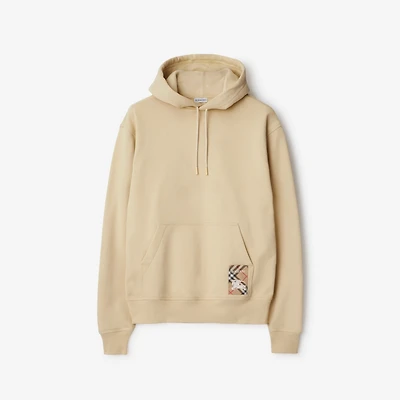 Check Label Cotton Hoodie in Nutmeg - Men | Burberry® Official