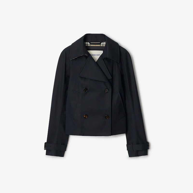 Cropped Cotton Trench Jacket in Navy - Women | Burberry® Official