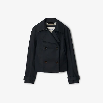 Cropped Cotton Trench Jacket in Navy - Women | Burberry® Official