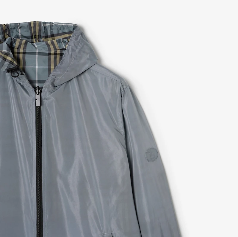 Reversible Check Hooded Jacket in Wave blue - Men, Nylon | Burberry® Official