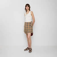 Pleated Check Wool Mini Kilt in Archive beige - Women | Burberry® Official