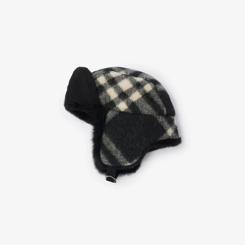 Check Wool Trapper Hat in Black - Men | Burberry® Official
