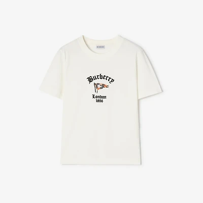 Check Flag Cotton T-shirt in Chalk - Women | Burberry® Official