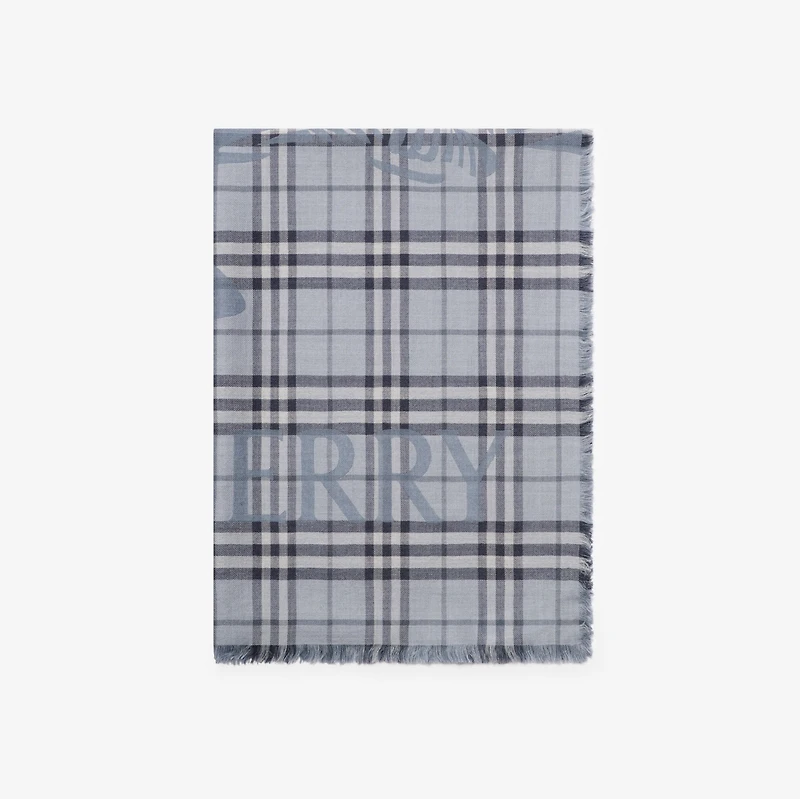 Wide EKD Check Wool Silk Scarf in Bank blue | Burberry® Official