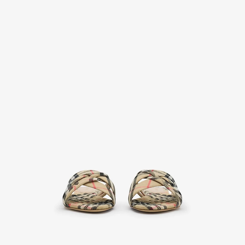 Check Cabana Slides in Sand - Women, Linen | Burberry® Official