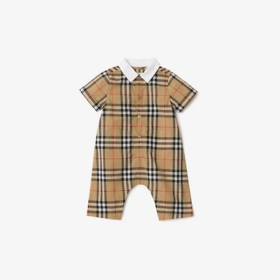 Check Cotton Playsuit in Sand beige - Children | Burberry® Official