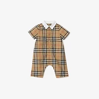 Check Cotton Playsuit in Sand beige - Children | Burberry® Official