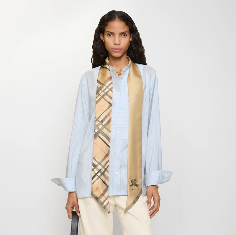Skinny Watercolour Check Silk Scarf in Sand beige | Burberry® Official
