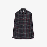 Slim Fit Check Stretch Cotton Shirt in Navy/grey