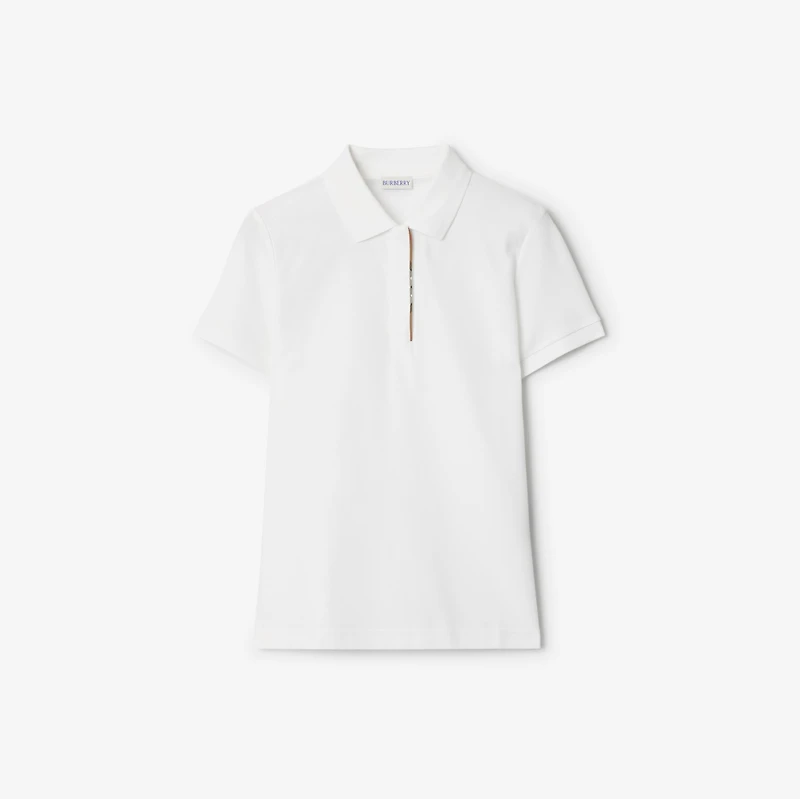 Check Trim Cotton Polo Shirt in White - Women | Burberry® Official