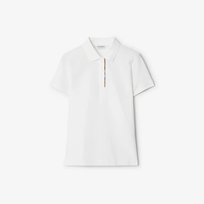 Check Trim Cotton Polo Shirt in White - Women | Burberry® Official
