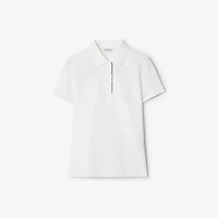 Check Trim Cotton Polo Shirt in White - Women | Burberry® Official