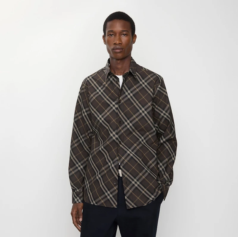 Relaxed Fit Check Cotton Shirt in Truffle brown - Men | Burberry® Official