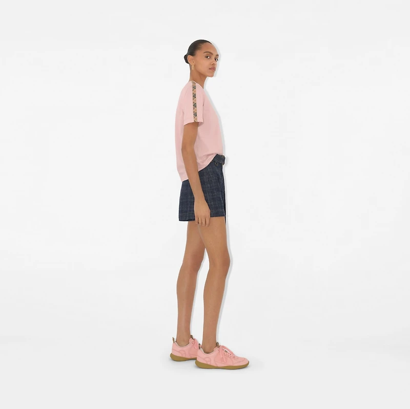 Check Trim Cotton T-shirt in Bouquet - Women | Burberry® Official