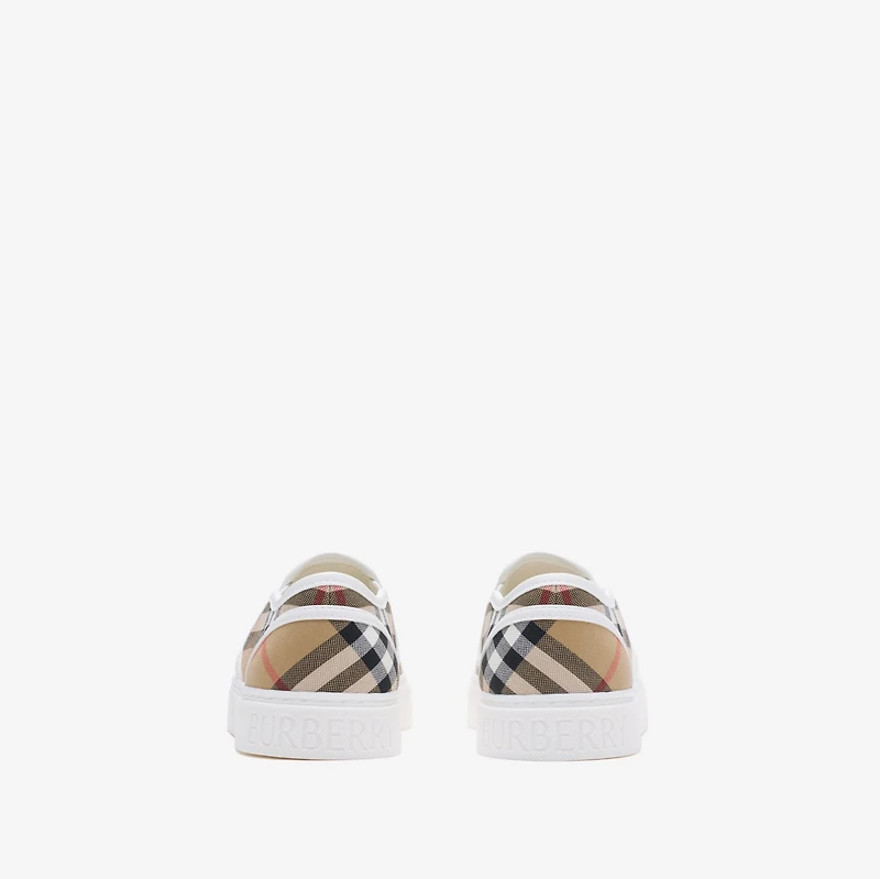 Check Cotton Slip-on Sneakers in Sand beige - Children | Burberry® Official