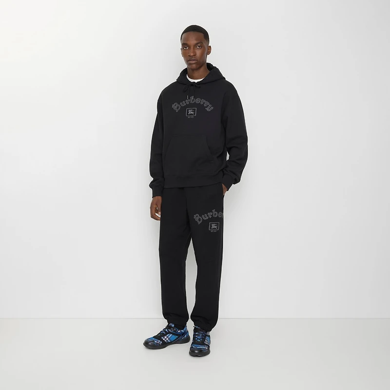 Gothic Logo Cotton Jogging Pants in Black - Men | Burberry® Official