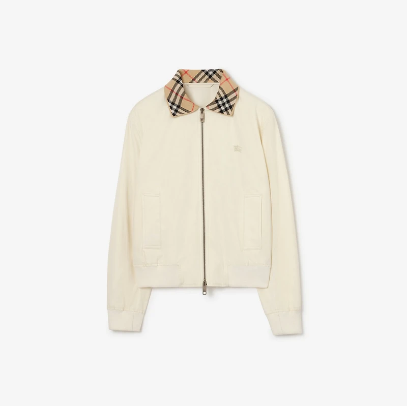 Cropped Tropical Gabardine Hayfield Harrington Jacket in Tundra white - Women | Burberry® Official