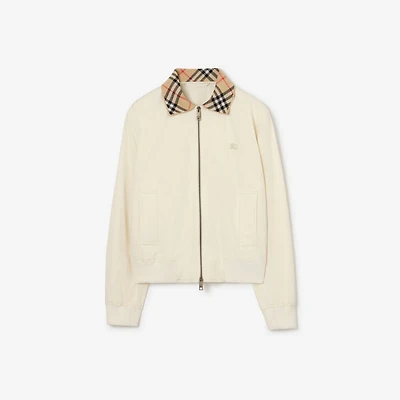 Cropped Tropical Gabardine Hayfield Harrington Jacket in Tundra white - Women | Burberry® Official
