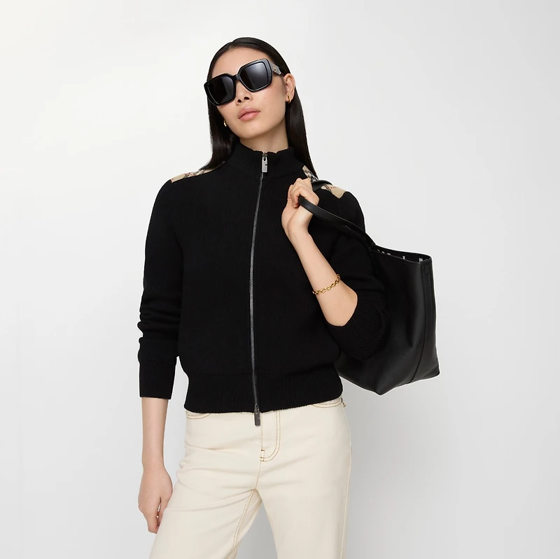 Check Patch Wool Cashmere Cardigan in Black - Women | Burberry® Official