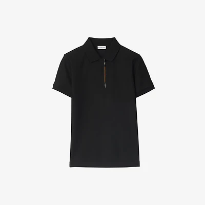 Check Trim Cotton Polo Shirt in Black - Women | Burberry® Official
