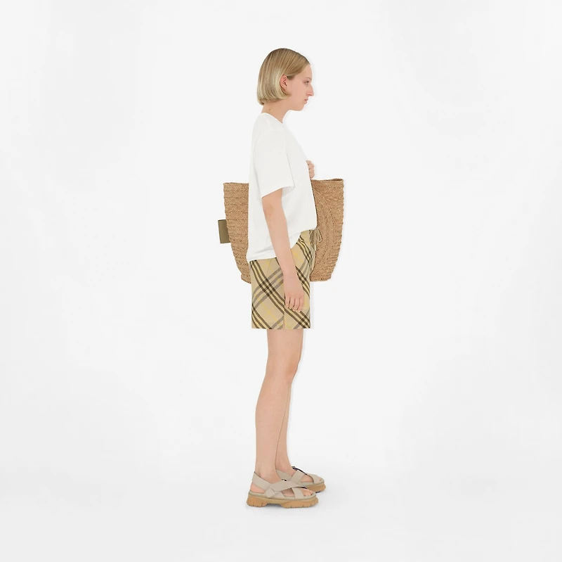 Check Linen Shorts in Wheat - Women, Nylon | Burberry® Official