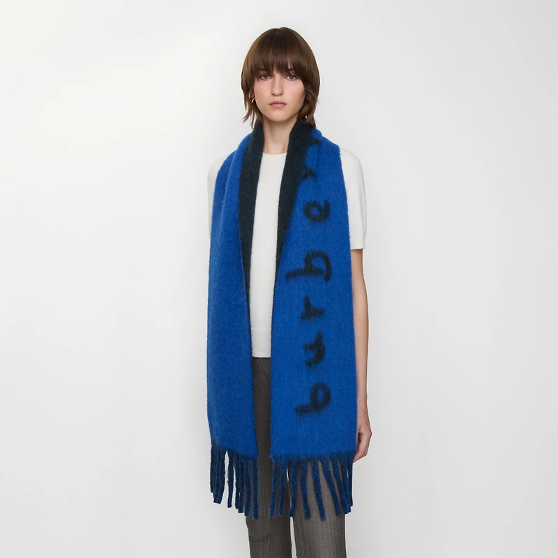 Reversible Logo Alpaca Wool Blend Scarf in Firth blue | Burberry® Official