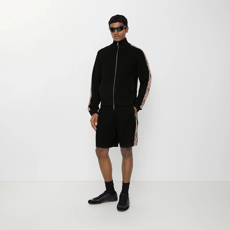 Check Trim Cotton Shorts in Black - Men | Burberry® Official