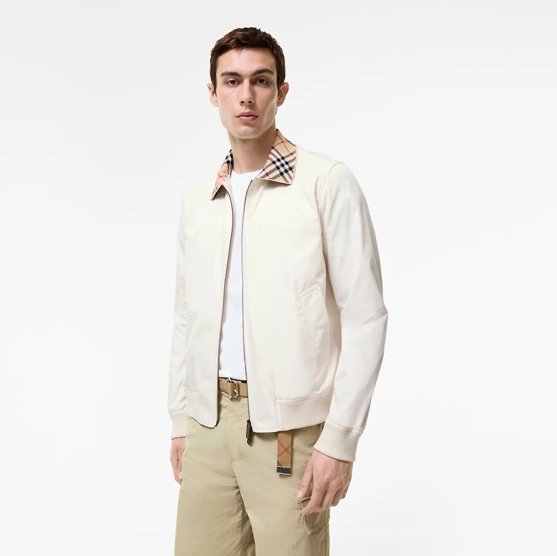 Gabardine Glenfields Harrington Jacket in Tundra white - Men, Cotton | Burberry® Official