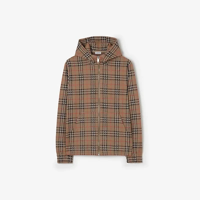 Check Cotton Blend Zip Hoodie in Nut brown - Men | Burberry® Official