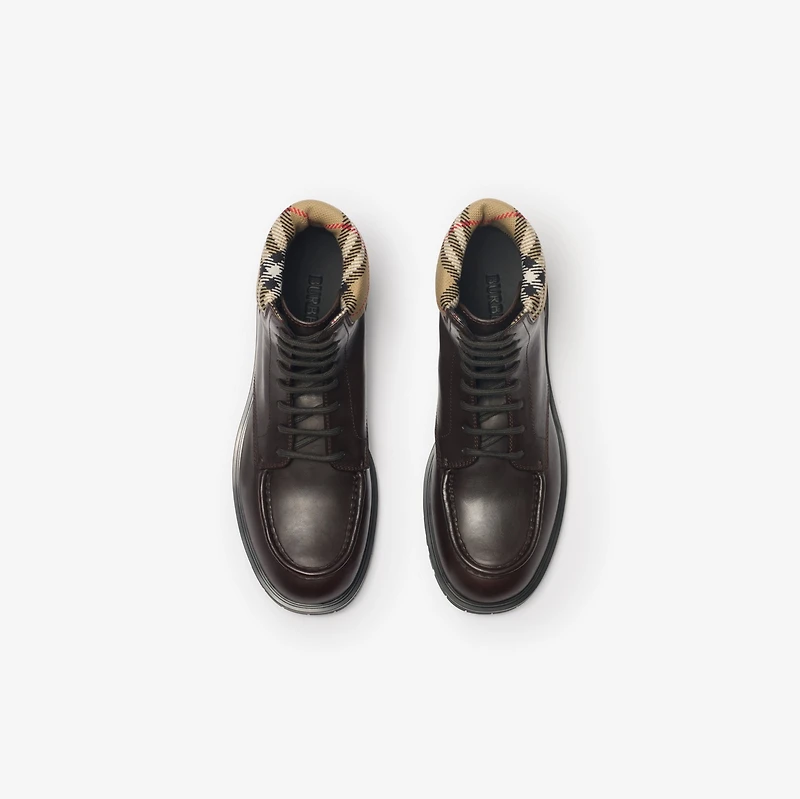 Leather Rogue Combat Boots in Log brown - Men | Burberry® Official