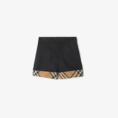 Check Turn-up Cotton Shorts in Black | Burberry® Official