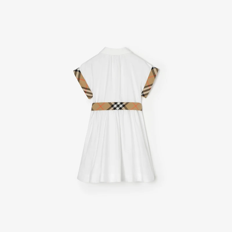 Check Trim Cotton Shirt Dress in White | Burberry® Official