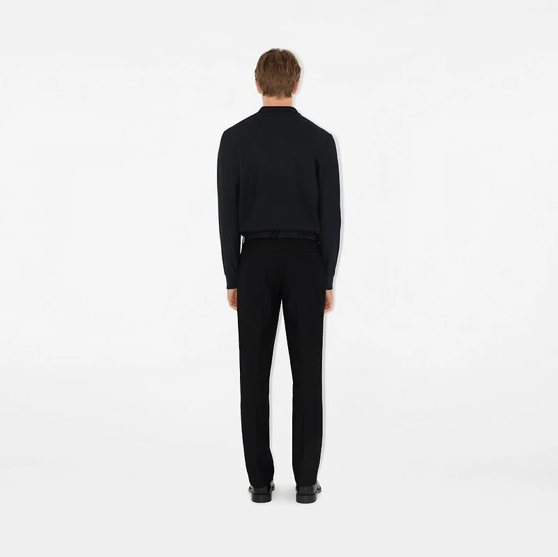 Long-sleeve Cotton Polo Shirt in Coal blue - Men | Burberry® Official