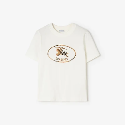 Check Knight Stamp Cotton T-shirt in Chalk white/sand beige - Women | Burberry® Official