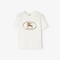 Check Knight Stamp Cotton T-shirt in Chalk white/sand beige - Women | Burberry® Official