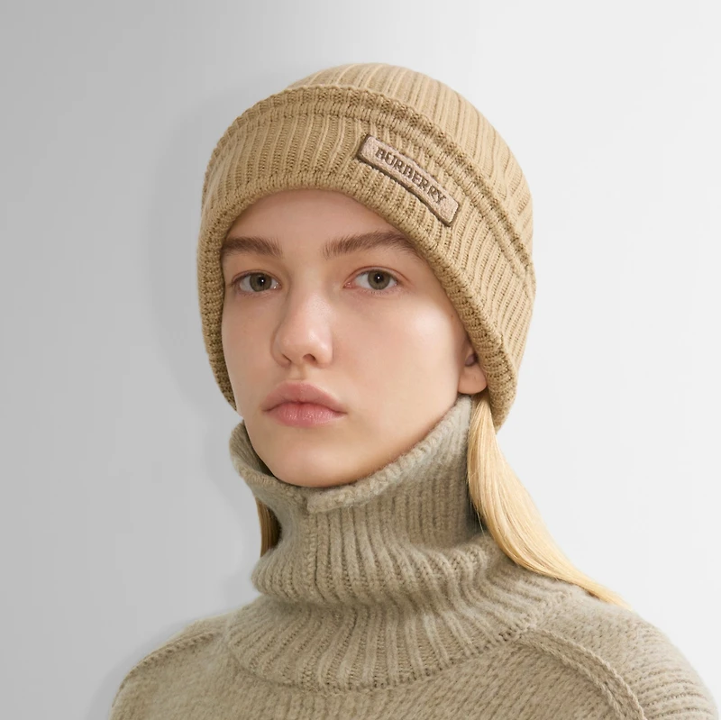 Logo Wool Beanie in Sand - Men | Burberry® Official