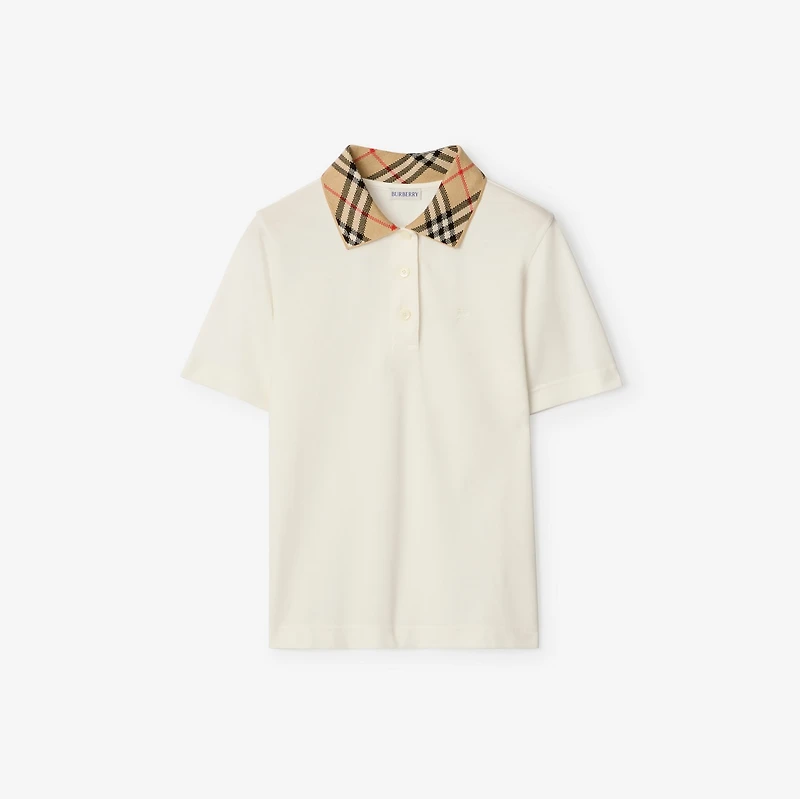 Check Collar Cotton Polo Shirt in Chalk white - Women | Burberry® Official