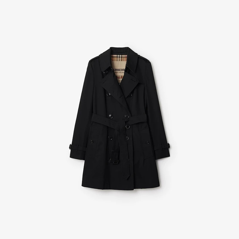 Short Chelsea Heritage Trench Coat in Black - Women, Cotton Gabardine | Burberry® Official