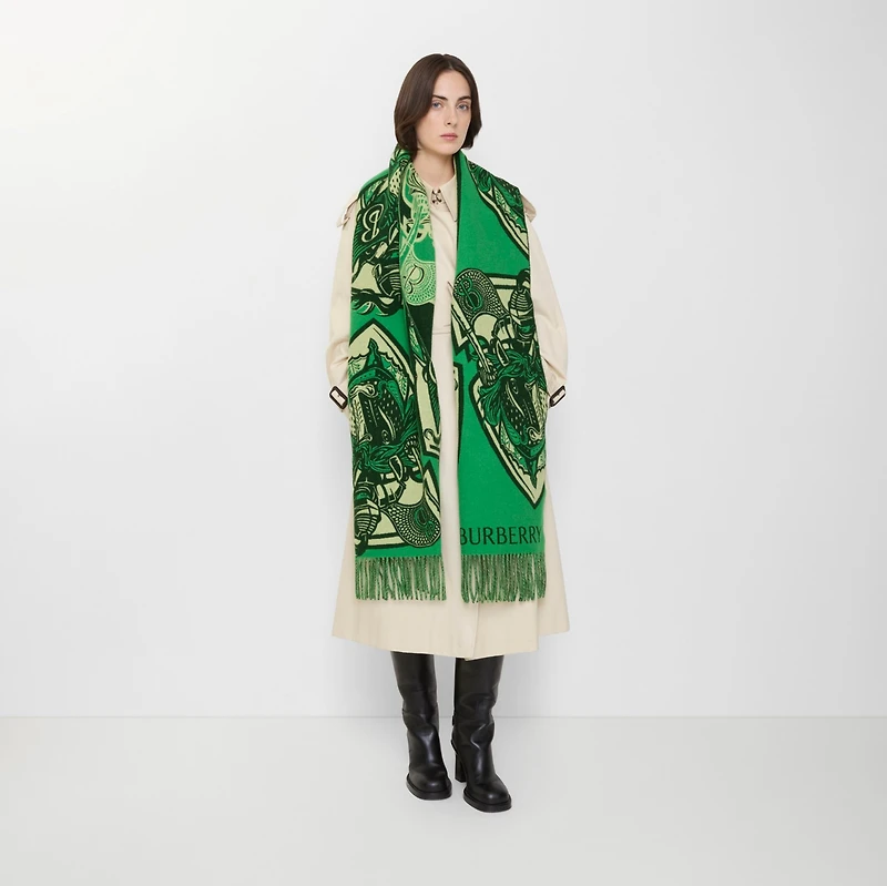 Charging Knight Wool Cashmere Scarf in Maze green | Burberry® Official