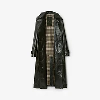 Long Embossed Leather Trench Coat in Moat green - Women | Burberry® Official
