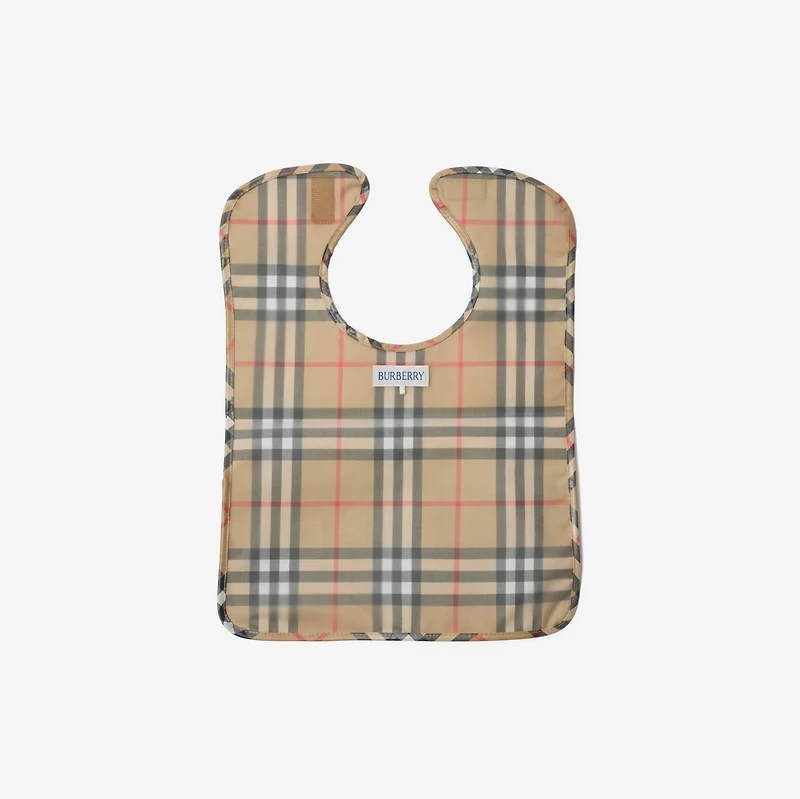 Check Coated Cotton Bib in Sand beige - Children | Burberry® Official