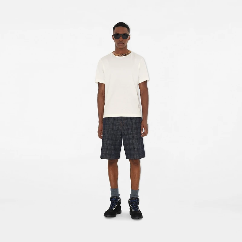 Check Trim Cotton T-shirt in Chalk white - Men | Burberry® Official