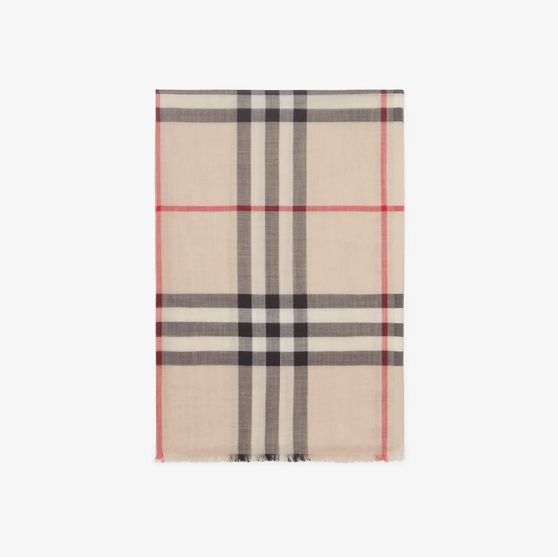 Check Wool Silk Scarf in Stone Beige | Burberry® Official